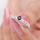 Rosec Jewels-Natural Black Spinel Diamond Promise Ring with Certificate