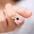 Rosec Jewels-Natural Black Spinel Diamond Promise Ring with Certificate
