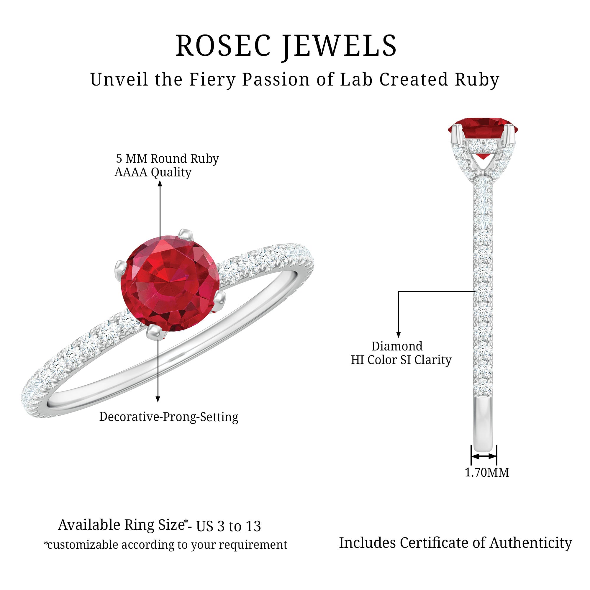 Rosec Jewels-Lab Created Ruby Engagement Ring with Diamond Side Stones