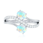 Natural Oval Ethiopian Opal Diamond Toi Et Moi Engagement Ring with Bypass Shank AAA - Rosec Jewels