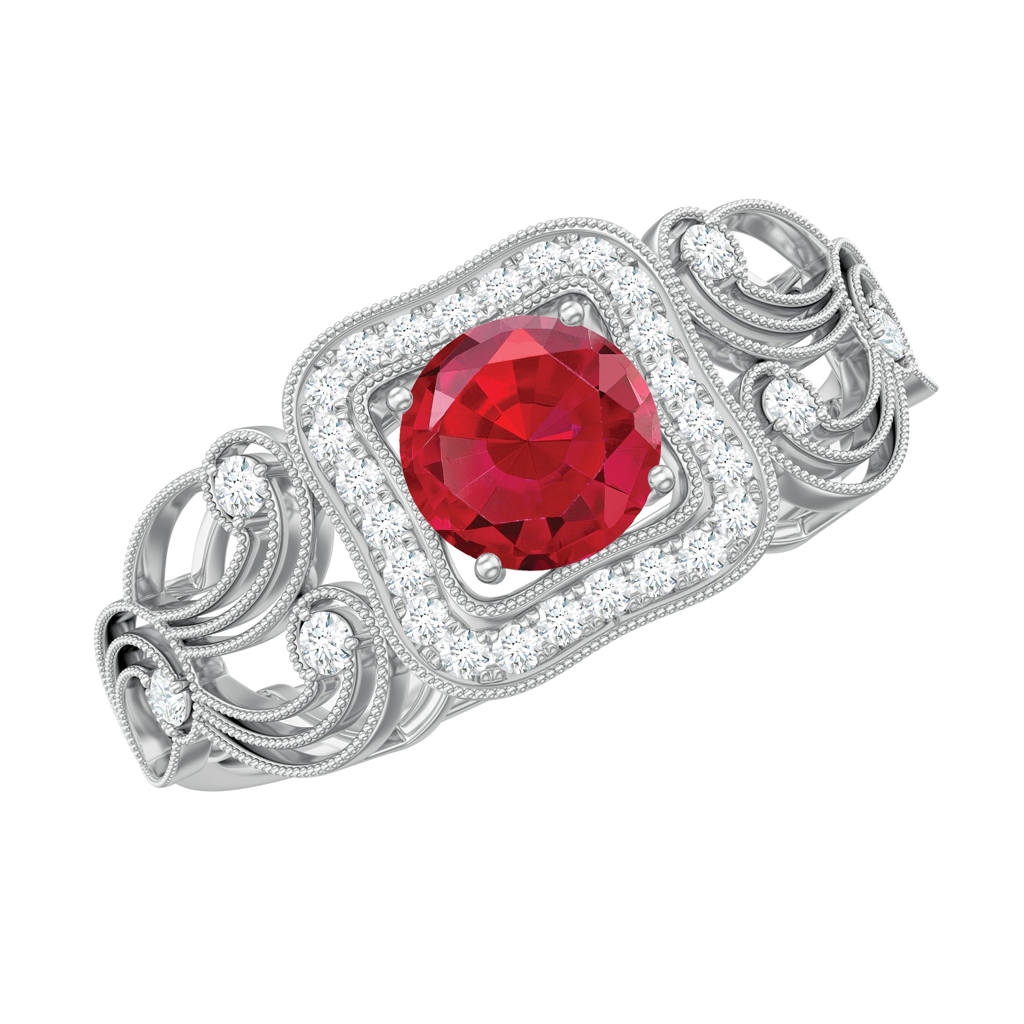Rosec Jewels-Certified Lab Created Ruby Antique Engagement Ring with Diamond