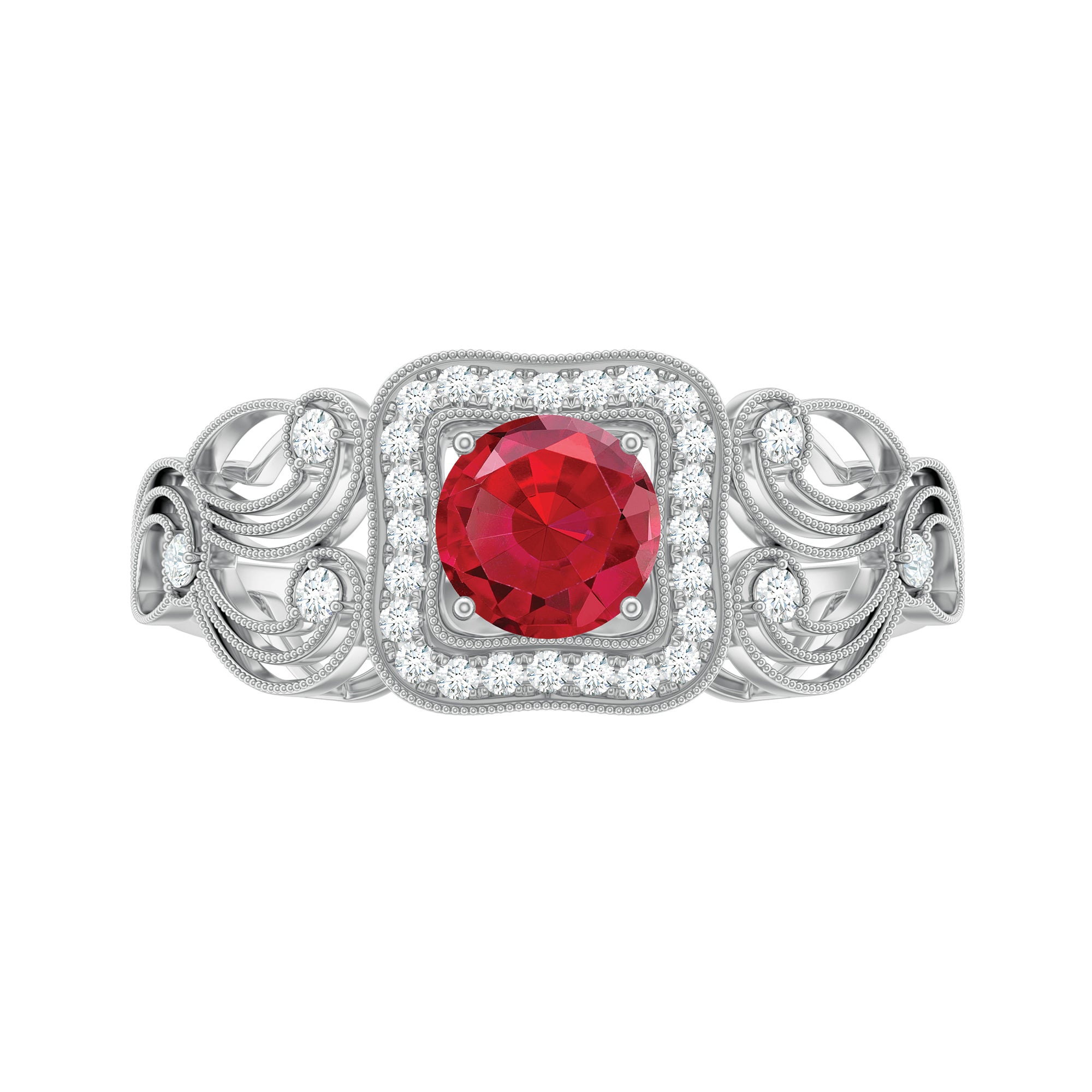 Rosec Jewels-Certified Lab Created Ruby Antique Engagement Ring with Diamond