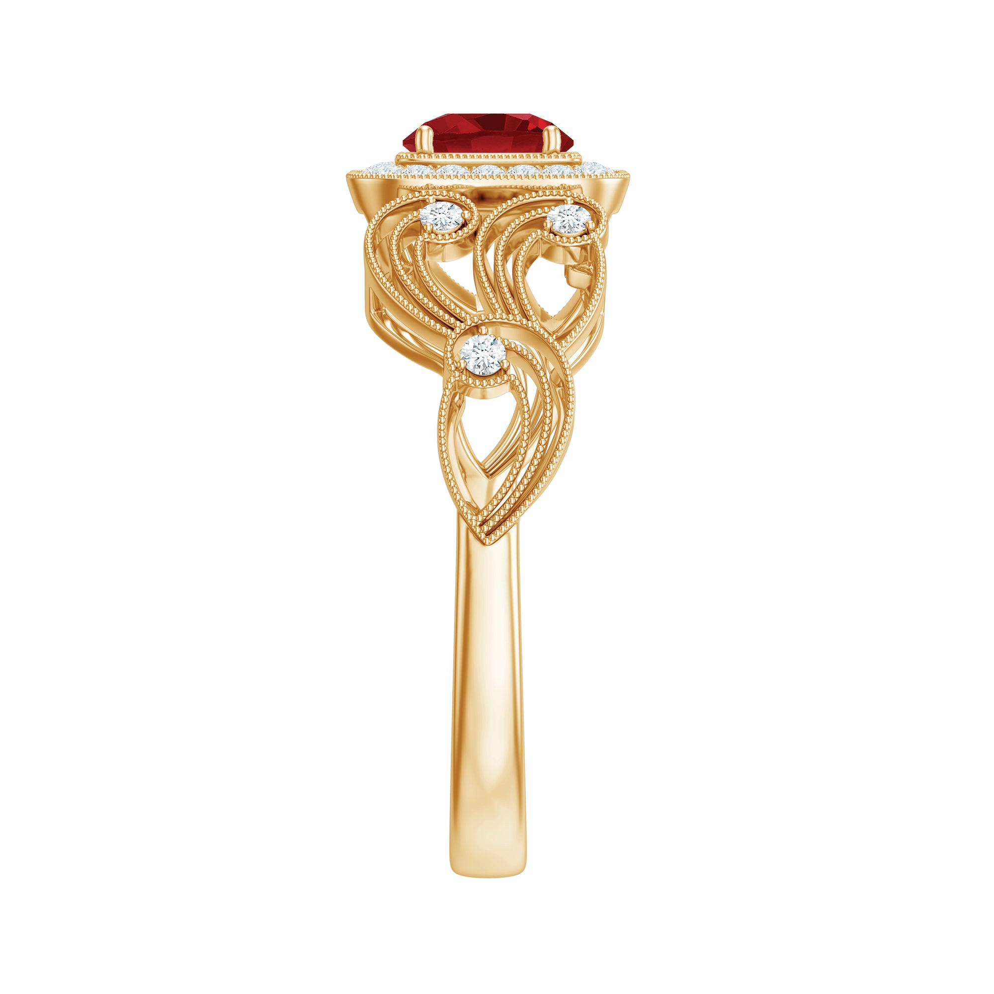 Rosec Jewels-Certified Lab Created Ruby Antique Engagement Ring with Diamond