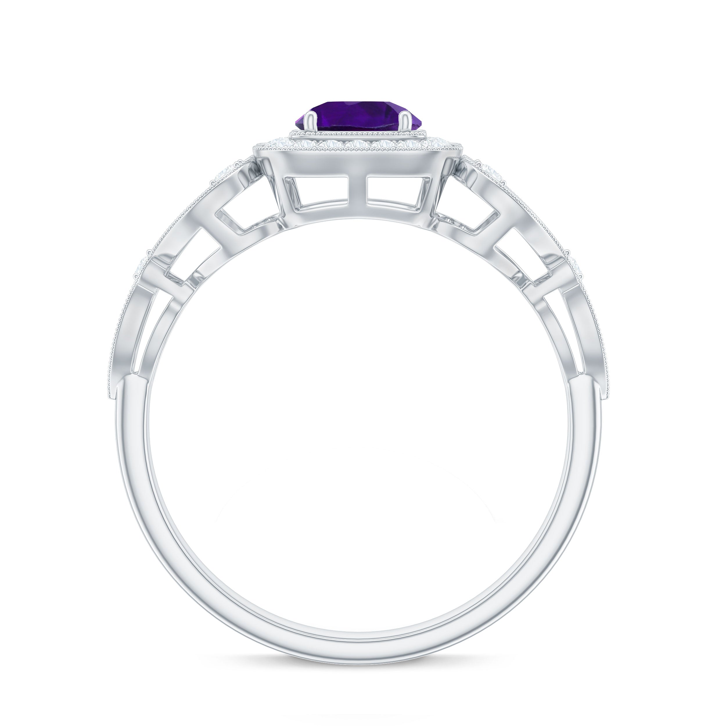 Vintage Inspired Real Amethyst Engagement Ring with Diamond AAA - Rosec Jewels