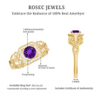 Vintage Inspired Real Amethyst Engagement Ring with Diamond AAA - Rosec Jewels