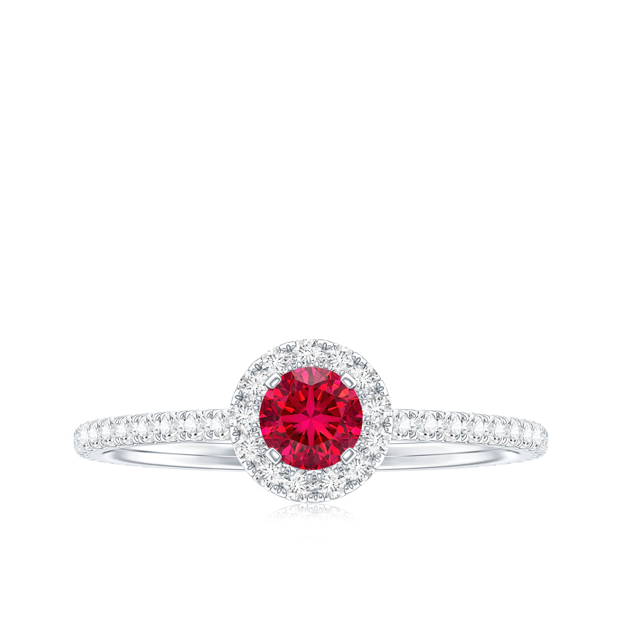 Certified Lab Grown Ruby and Diamond Halo Engagement Ring AAAA - Rosec Jewels