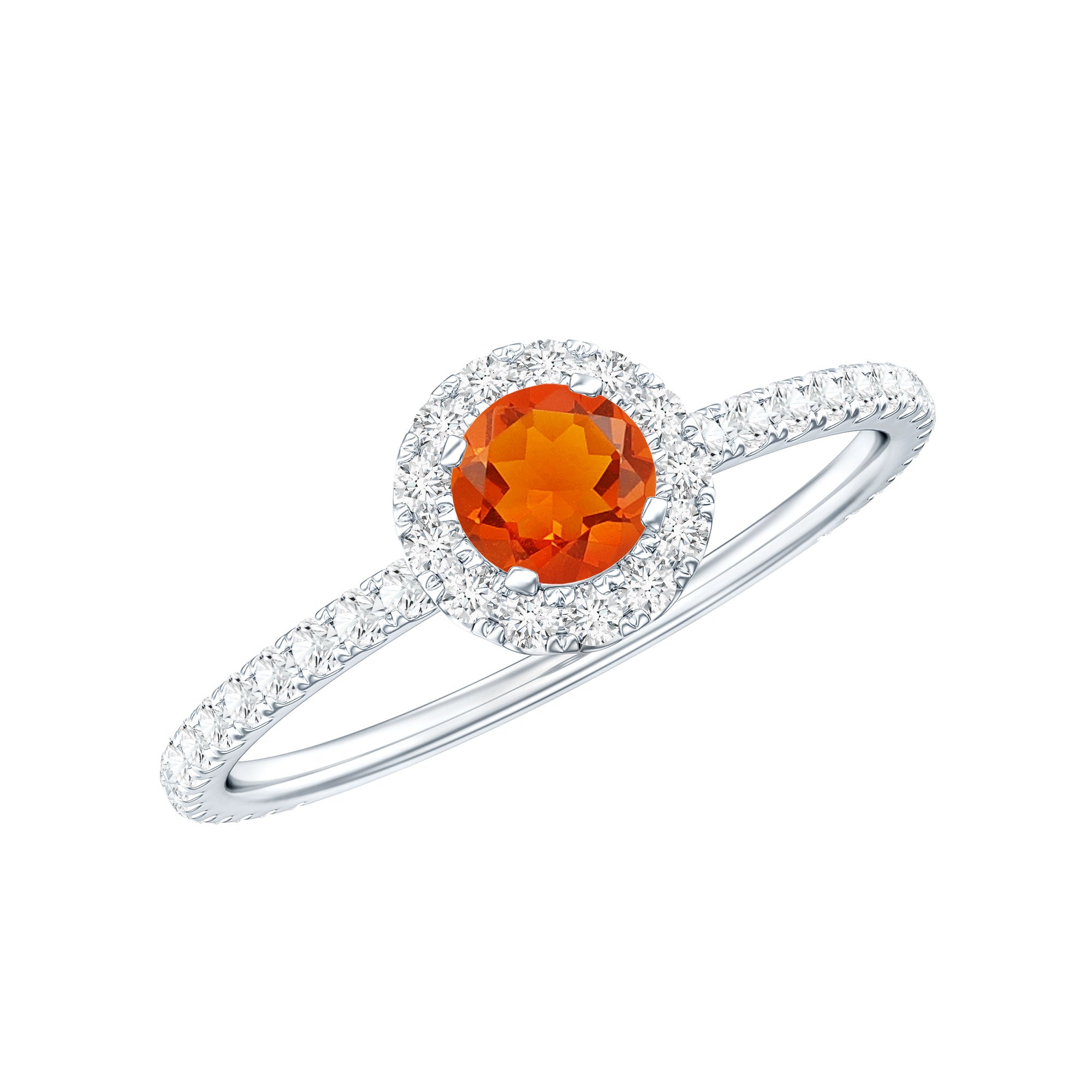 Rosec Jewels-Round Fire Opal Minimal Engagement Ring with Diamond