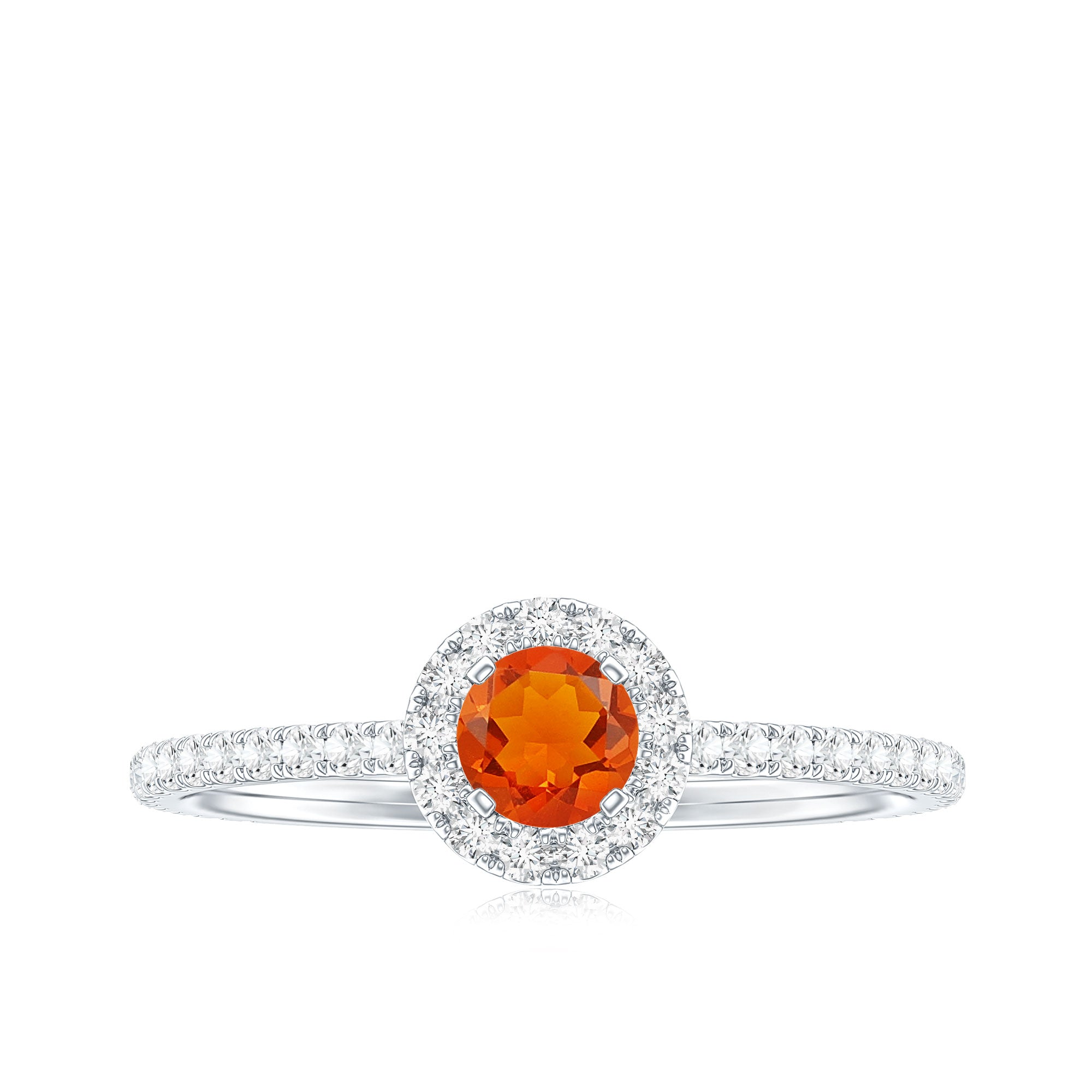 Rosec Jewels-Round Fire Opal Minimal Engagement Ring with Diamond