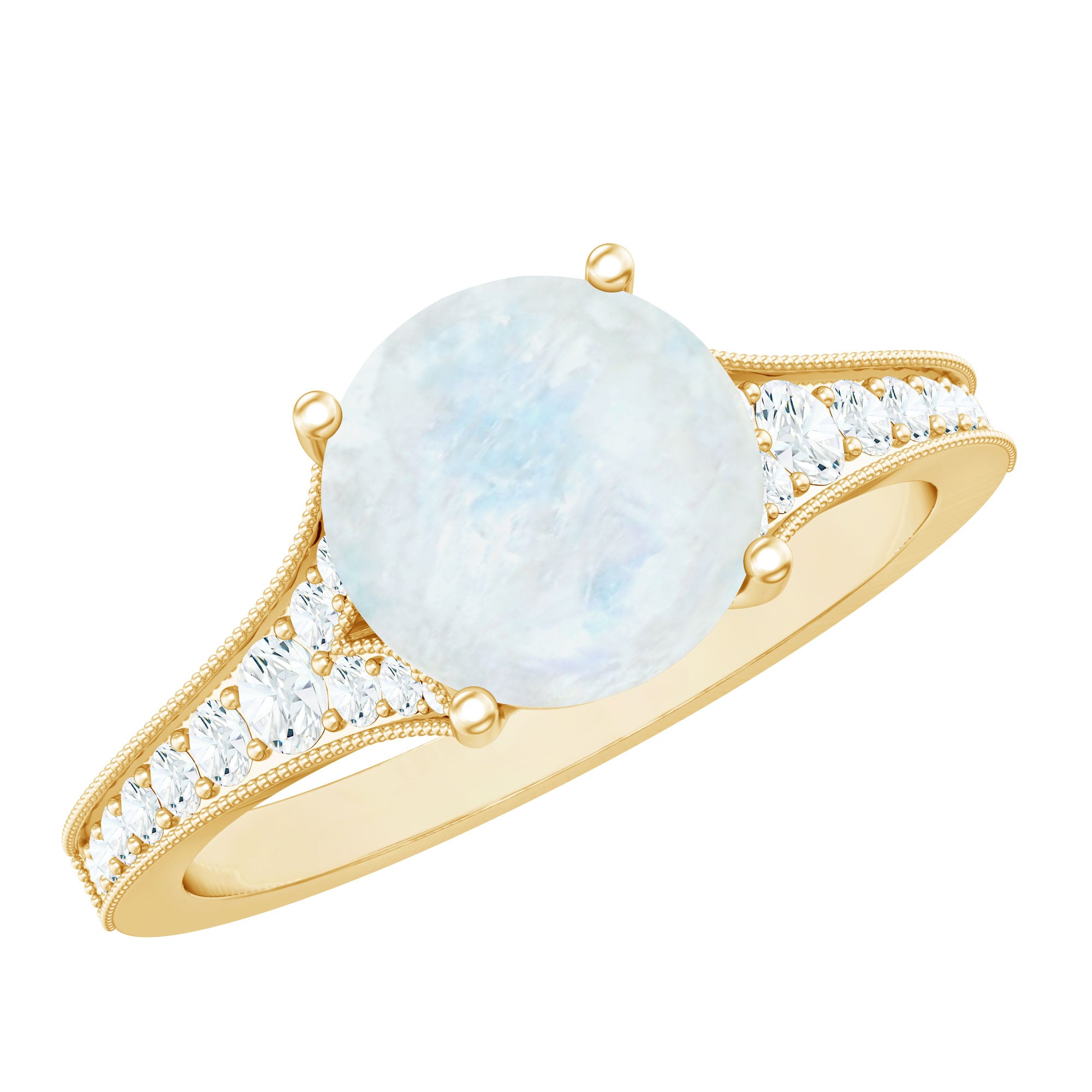 Rosec Jewels-Designer Moonstone Engagement Ring with Diamond Side Stones