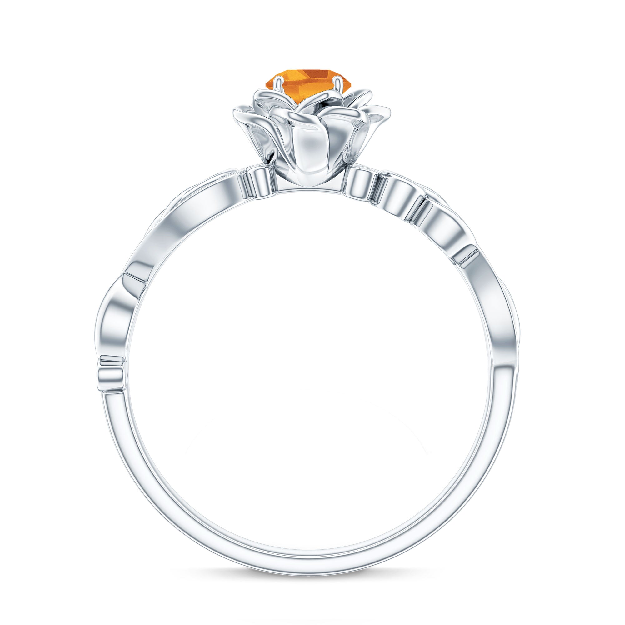 Rosec Jewels-Nature Inspired Citrine Flower Engagement Ring with Diamond