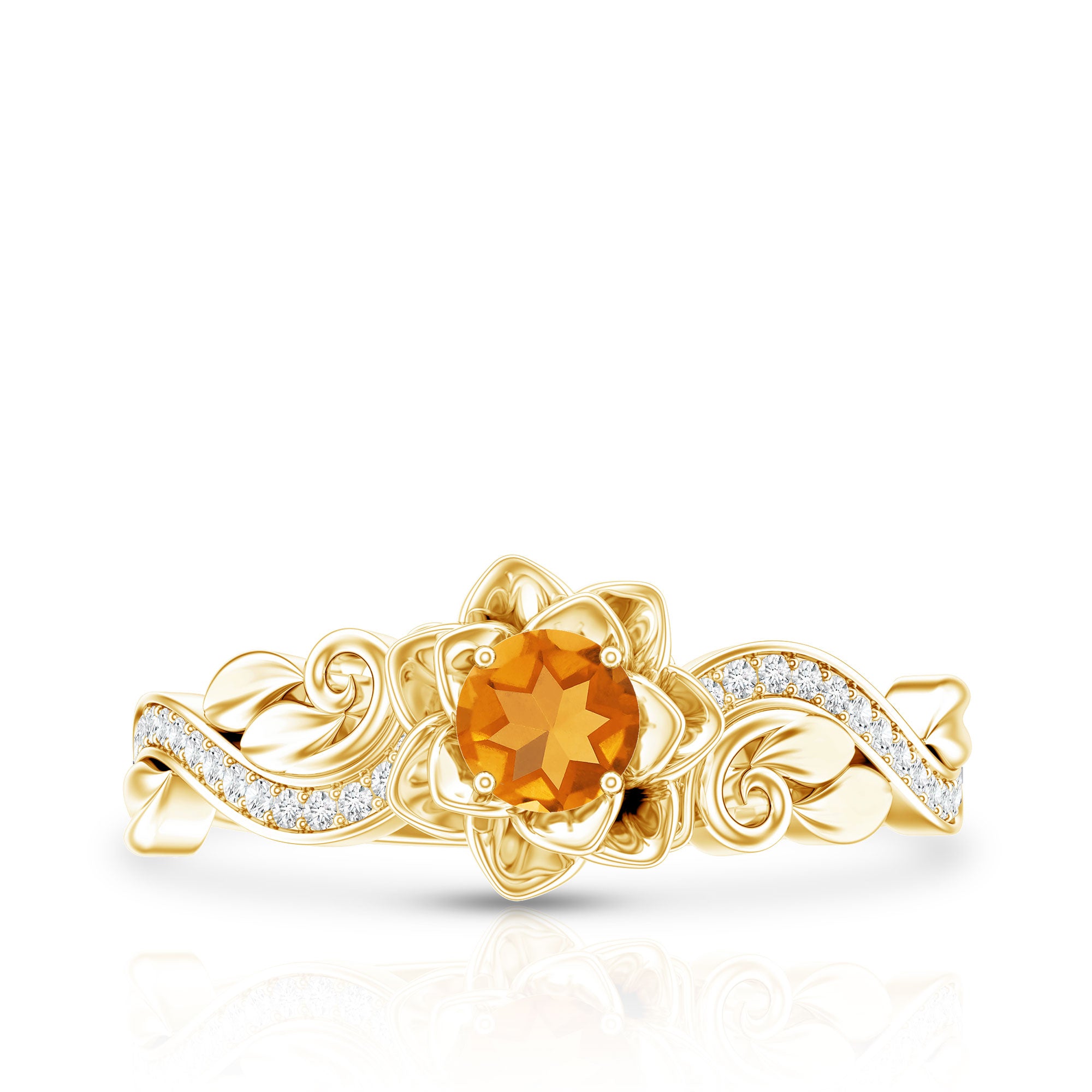 Rosec Jewels-Nature Inspired Citrine Flower Engagement Ring with Diamond