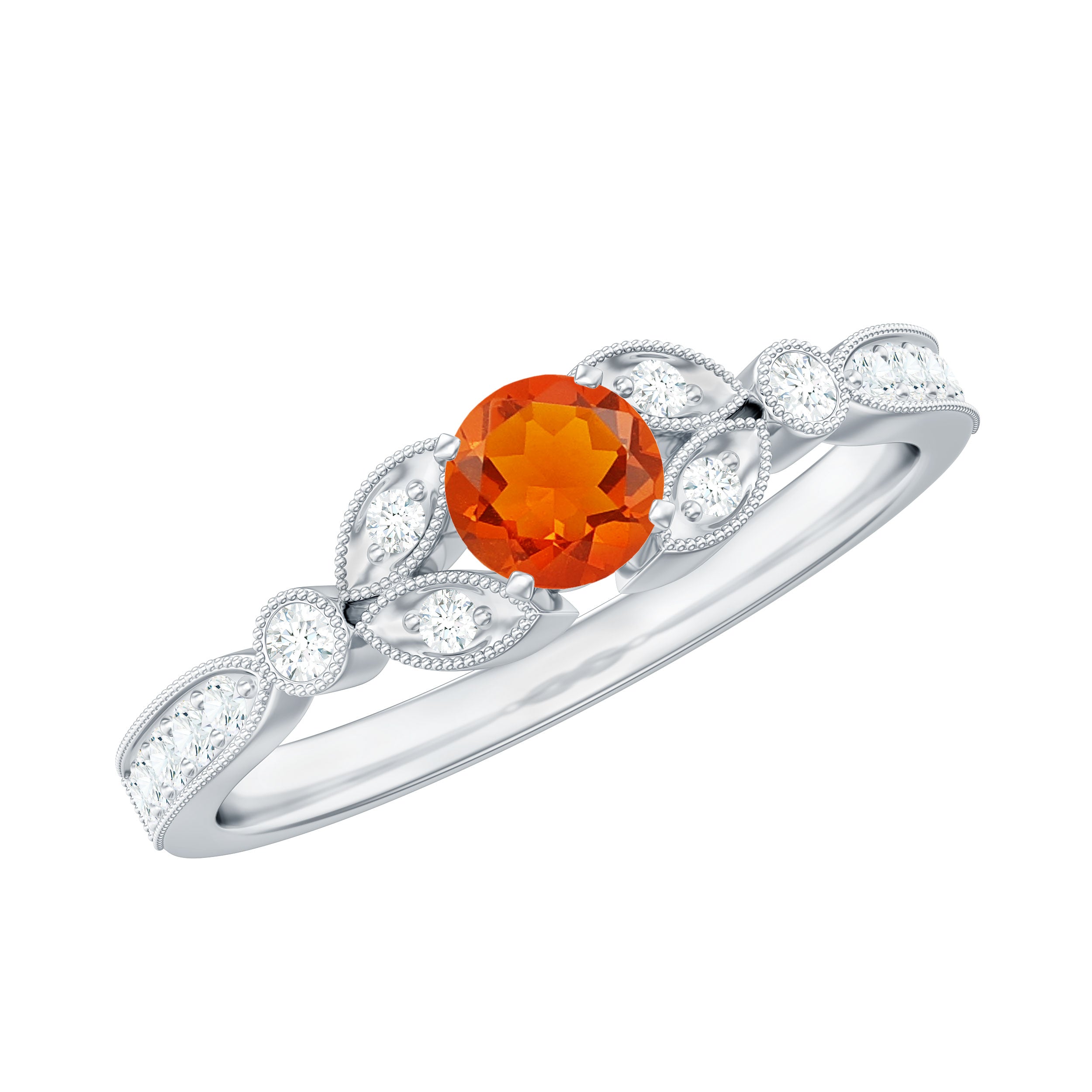 Minimal Fire Opal and Diamond Promise Ring AAA - Rosec Jewels