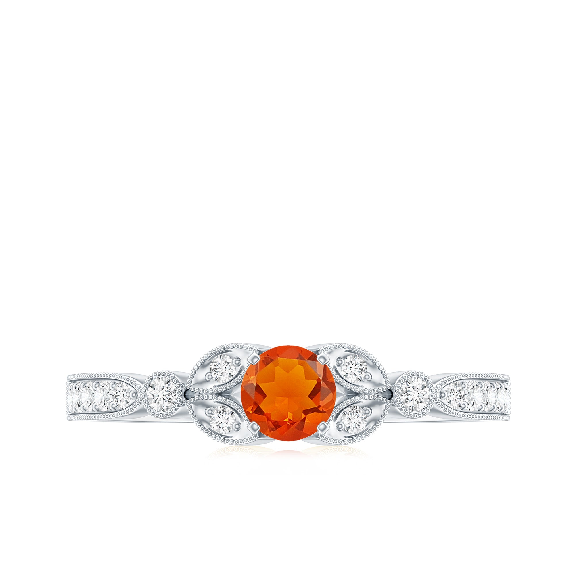 Minimal Fire Opal and Diamond Promise Ring AAA - Rosec Jewels