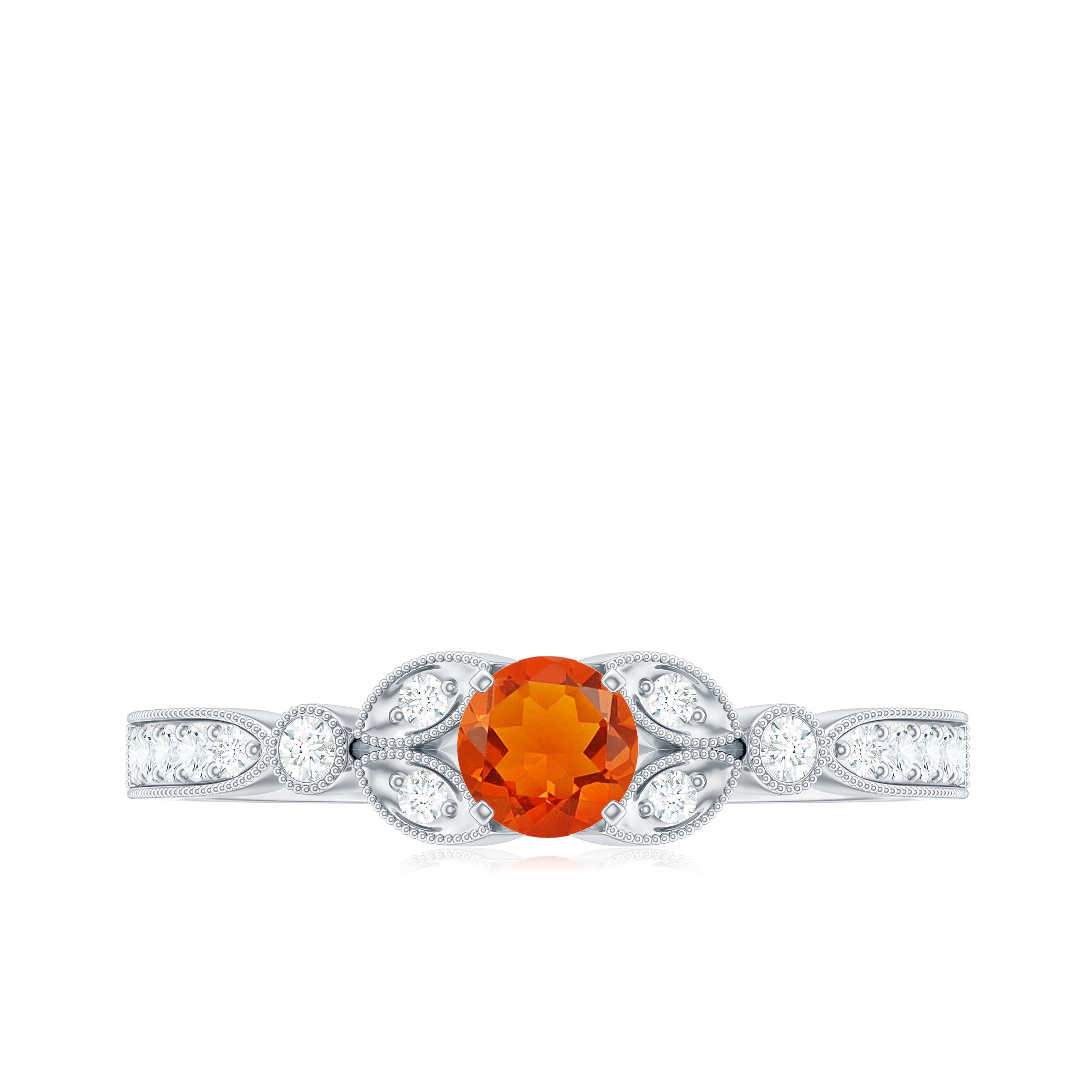 Minimal Fire Opal and Diamond Promise Ring AAA - Rosec Jewels