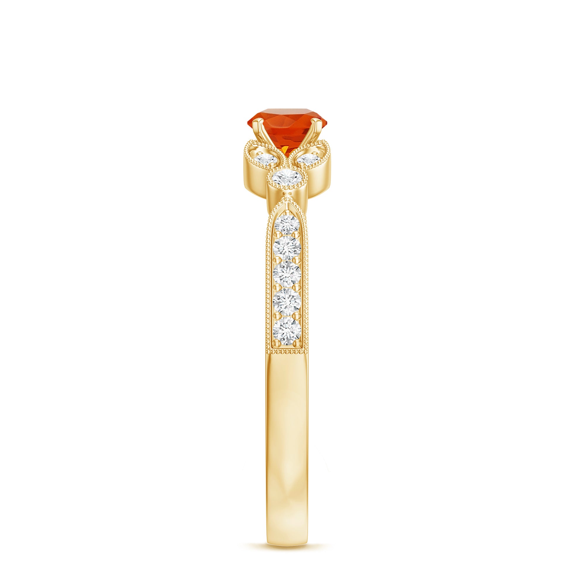 Minimal Fire Opal and Diamond Promise Ring AAA - Rosec Jewels