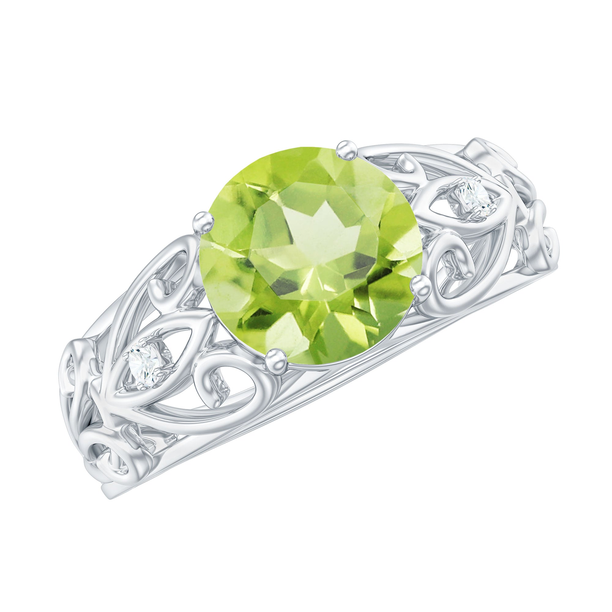 Antique Inspired 2 Carat Peridot Engagement Ring with Diamond AAA - Rosec Jewels