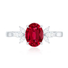 2 CT Claw Set Oval Created Ruby Solitaire and Marquise Diamond Trio Ring AAAA - Rosec Jewels
