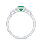 Natural 6X8MM Oval Emerald Engagement Ring with Diamond Trio AAA - Rosec Jewels
