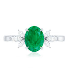 Natural 6X8MM Oval Emerald Engagement Ring with Diamond Trio AAA - Rosec Jewels