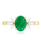Natural 6X8MM Oval Emerald Engagement Ring with Diamond Trio AAA - Rosec Jewels