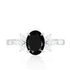 Oval Cut Black Onyx Engagement Ring with Diamond Trio AAA - Rosec Jewels