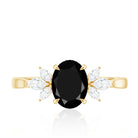 Oval Cut Black Onyx Engagement Ring with Diamond Trio AAA - Rosec Jewels