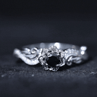 Certified 0.8 Carat Lab Grown Black and White Diamond Flower Engagement Ring AAAA ( Synthetic ) - Rosec Jewels