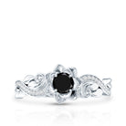 Certified 0.8 Carat Lab Grown Black and White Diamond Flower Engagement Ring AAAA ( Synthetic ) - Rosec Jewels