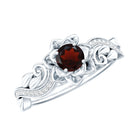 Certified Natural Garnet Rose Flower Engagement Ring with Diamond AAA - Rosec Jewels
