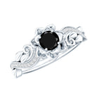 Rosec Jewels-Real Black Spinel Blooming Flower Engagement Ring with Diamond