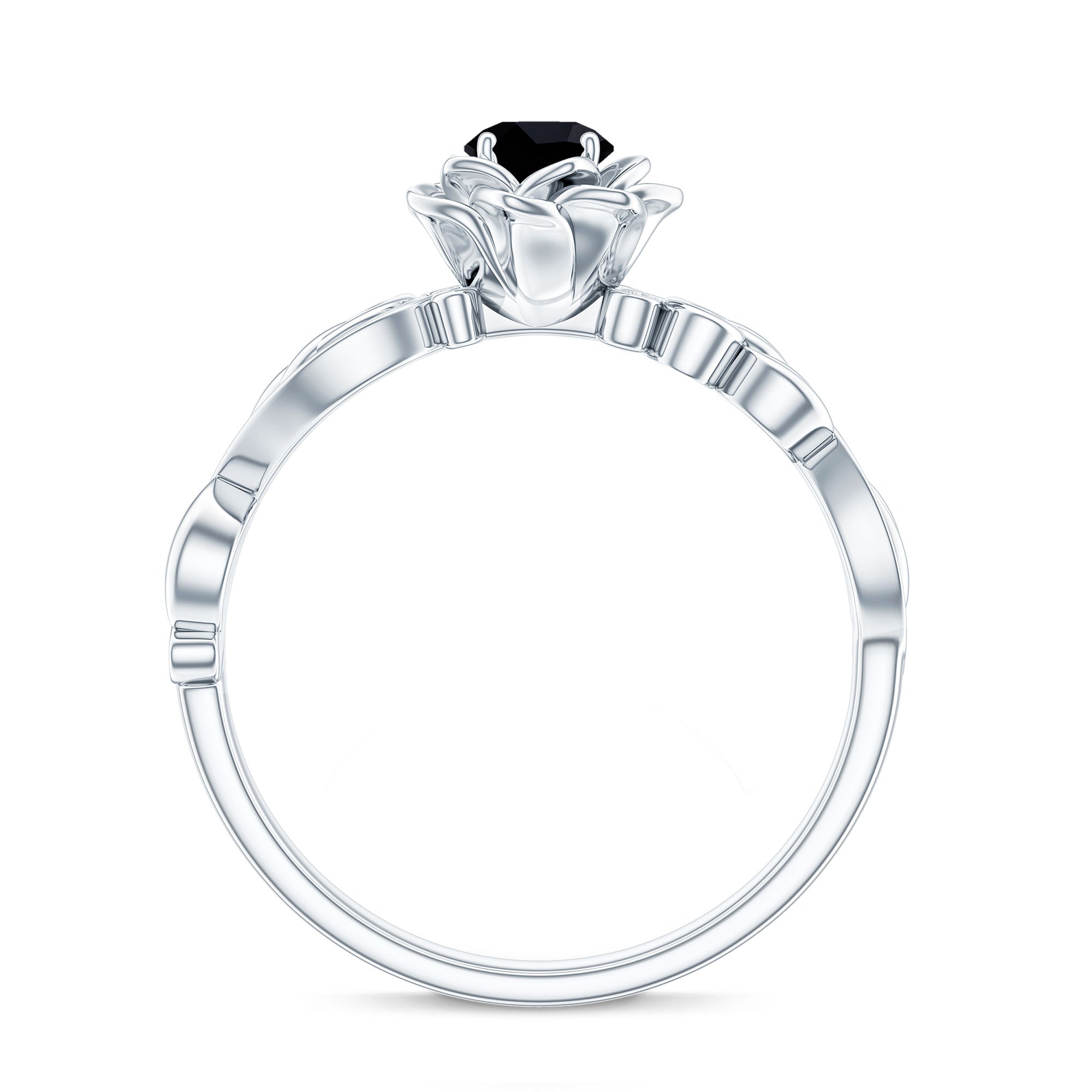 Rosec Jewels-Real Black Spinel Blooming Flower Engagement Ring with Diamond