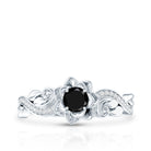Rosec Jewels-Real Black Spinel Blooming Flower Engagement Ring with Diamond