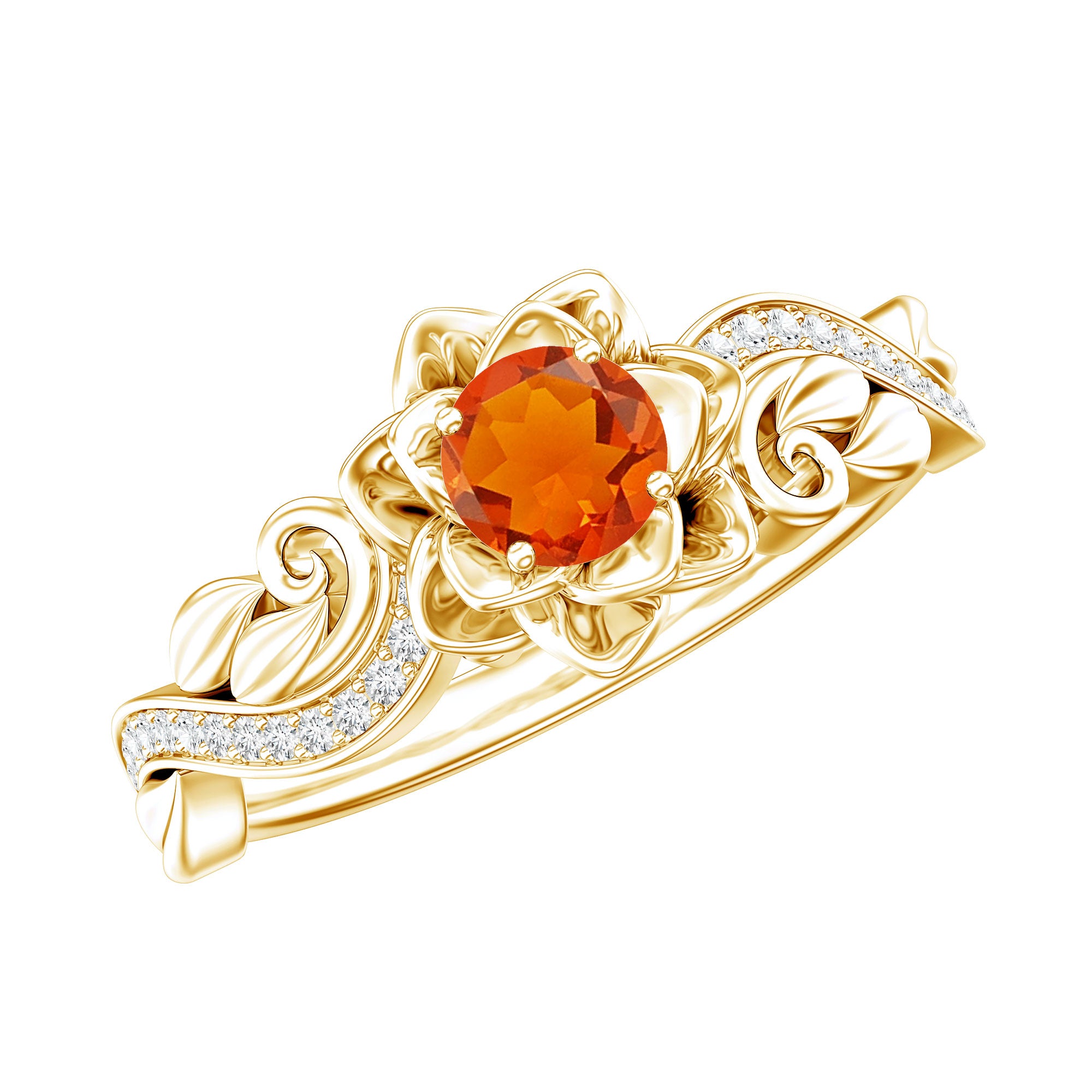 Rosec Jewels-Nature Inspired Fire Opal and Diamond Engagement Ring with Certificate