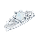 Rosec Jewels-Natural Moonstone Rose Flower Engagement Ring With Diamond
