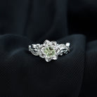 Genuine Peridot and Diamond Flower Inspired Engagement Ring AAA - Rosec Jewels