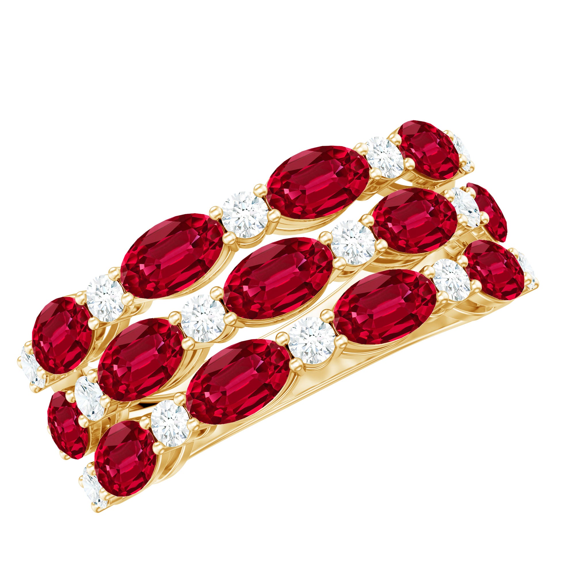 Lab Created Ruby and Diamond Wide Wedding Band in Silver