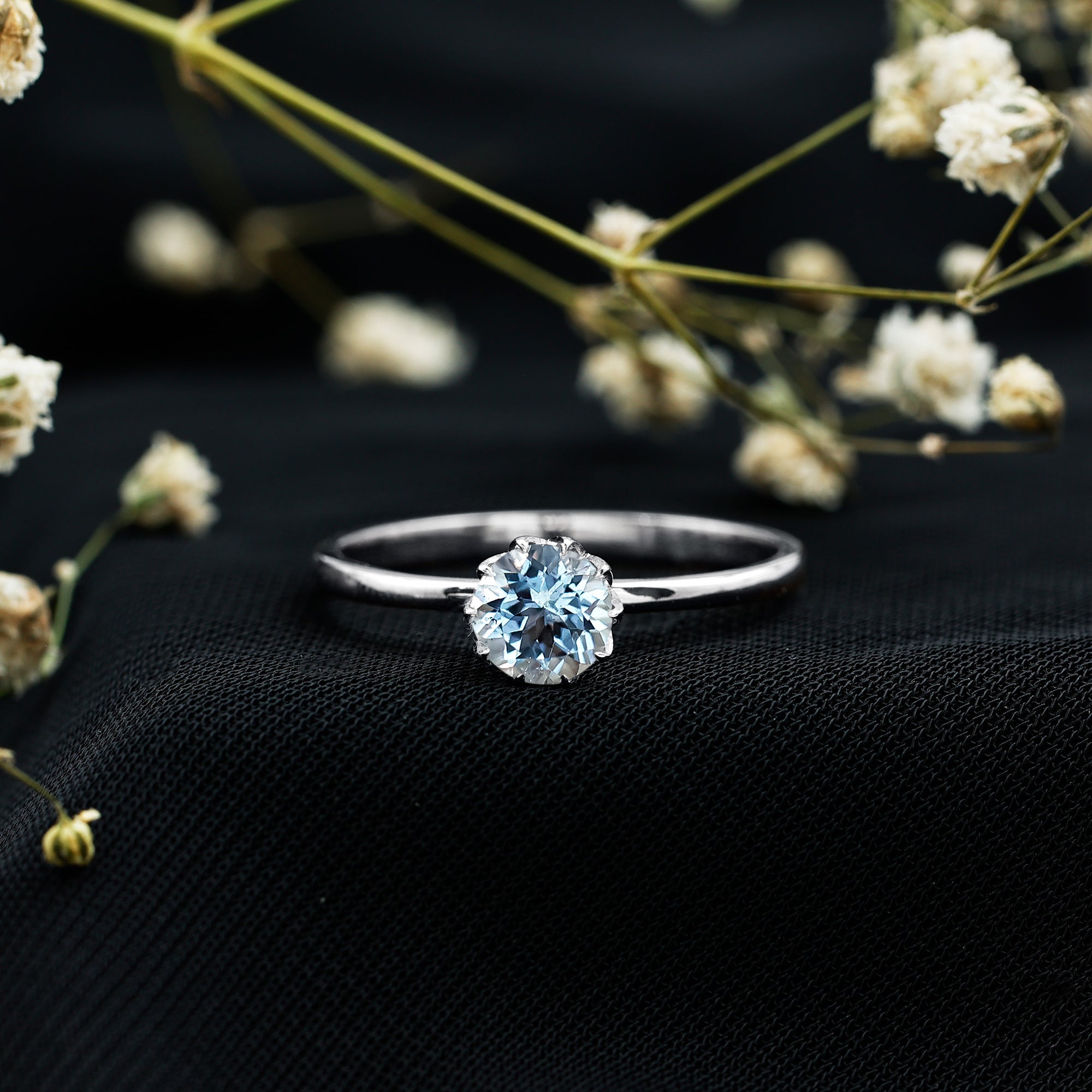 6MM Round Cut Aquamarine Solitaire Engagement Ring AAA - Rosec Jewels