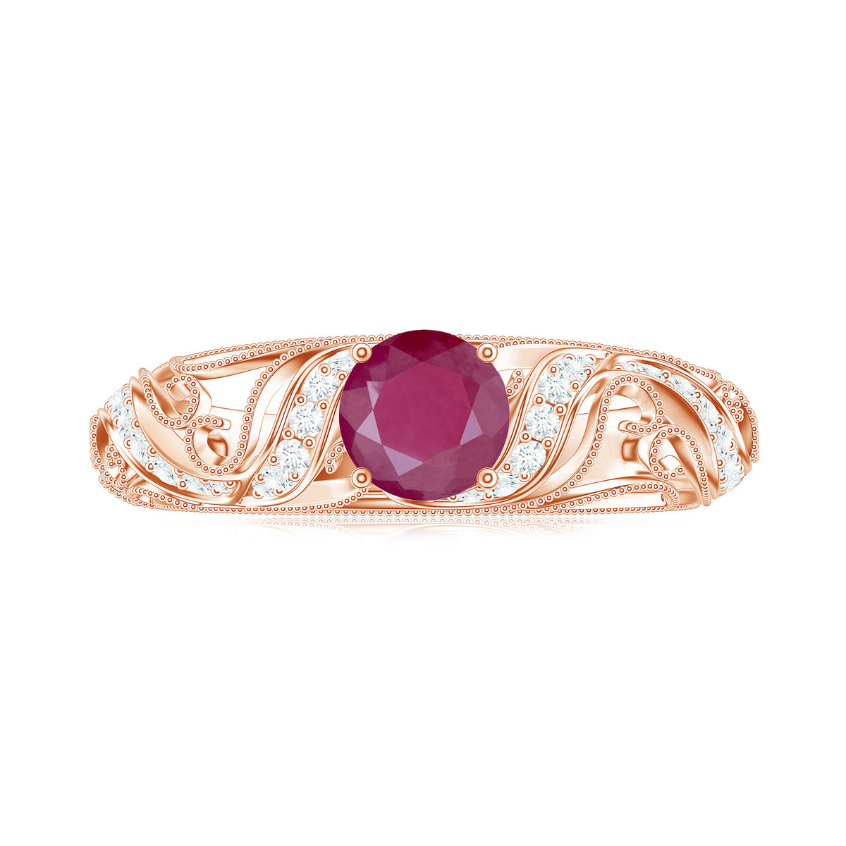 Vintage Style 0.6 Carat Ruby Engagement Ring with Diamond AAA - Rosec Jewels