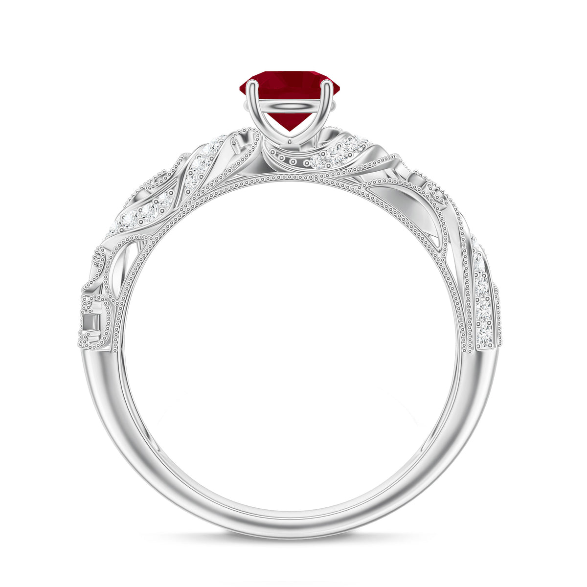 Vintage Style 0.6 Carat Ruby Engagement Ring with Diamond AAA - Rosec Jewels