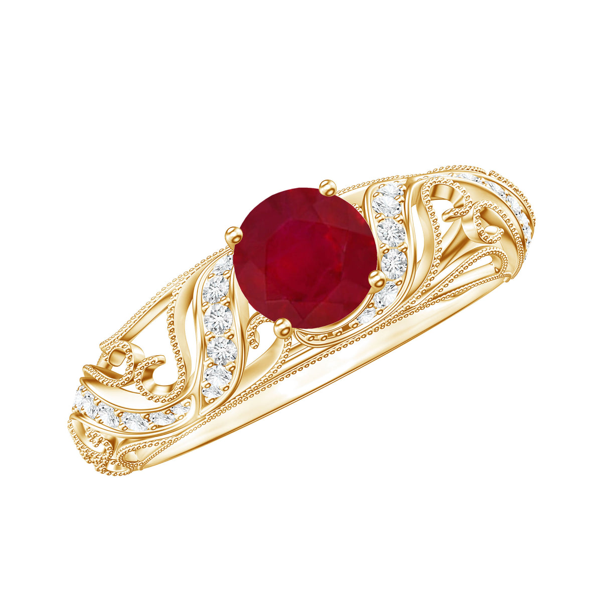 Vintage Style 0.6 Carat Ruby Engagement Ring with Diamond AAA - Rosec Jewels