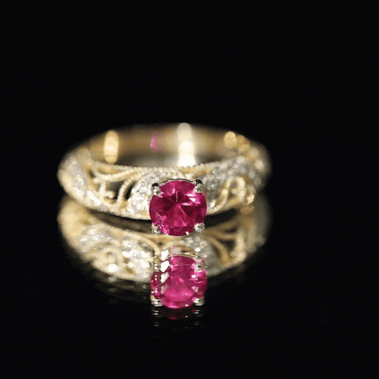 Rosec Jewels-Lab Created Ruby and Diamond Vintage Inspired Engagement Ring