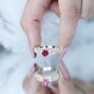 Rosec Jewels-Lab Created Ruby and Diamond Vintage Inspired Engagement Ring