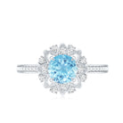 Rosec Jewels-Genuine 0.8 Aquamarine Floral Engagement Ring with Diamond Side Stones