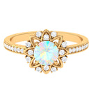 Real Ethiopian Opal Flower Engagement Ring with Diamond Accent Ethiopian Opal - ( AAA ) - Quality - Rosec Jewels