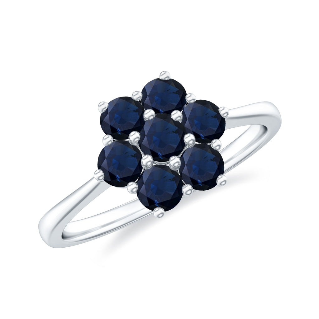 1 CT Round Shape Blue Sapphire Cluster Flower Ring Blue Sapphire - ( AAA ) - Quality - Rosec Jewels