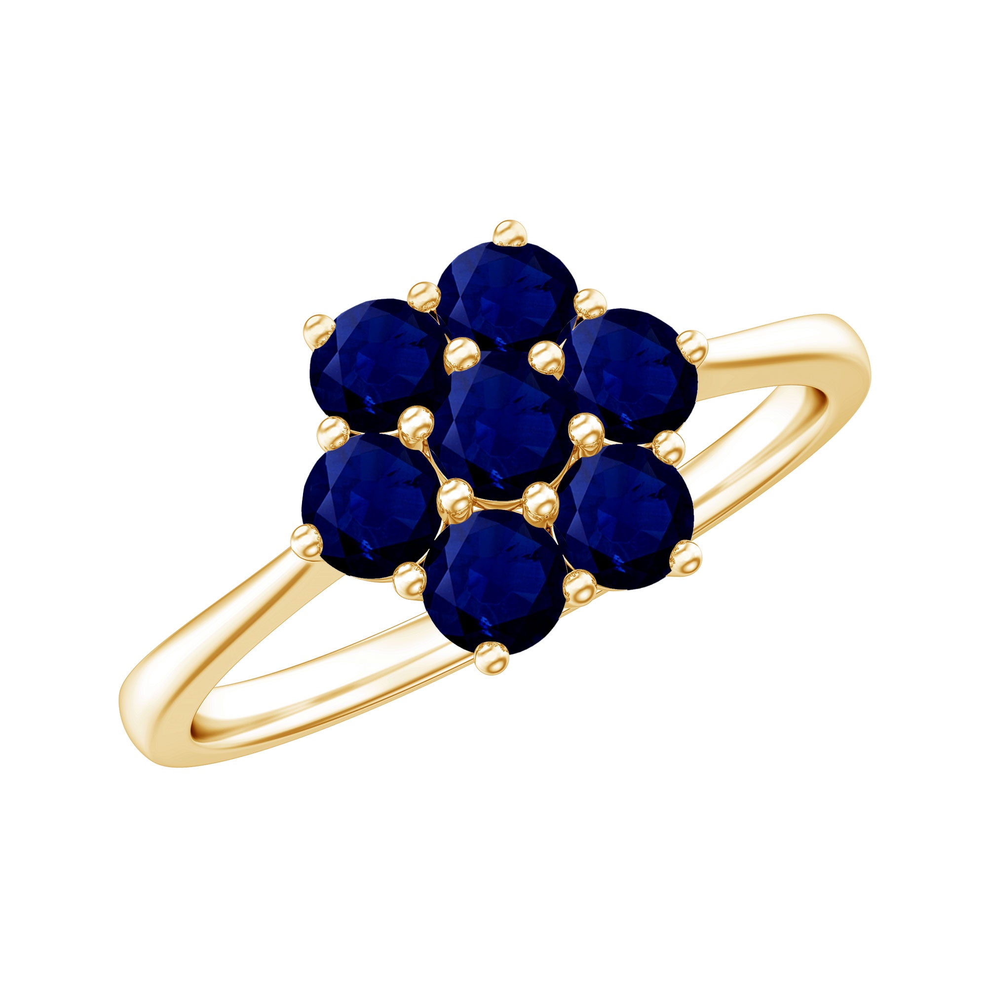 Rosec Jewels-1 CT Round Shape Blue Sapphire Cluster Flower Ring