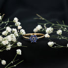Rosec Jewels-1 CT Round Shape Blue Sapphire Cluster Flower Ring