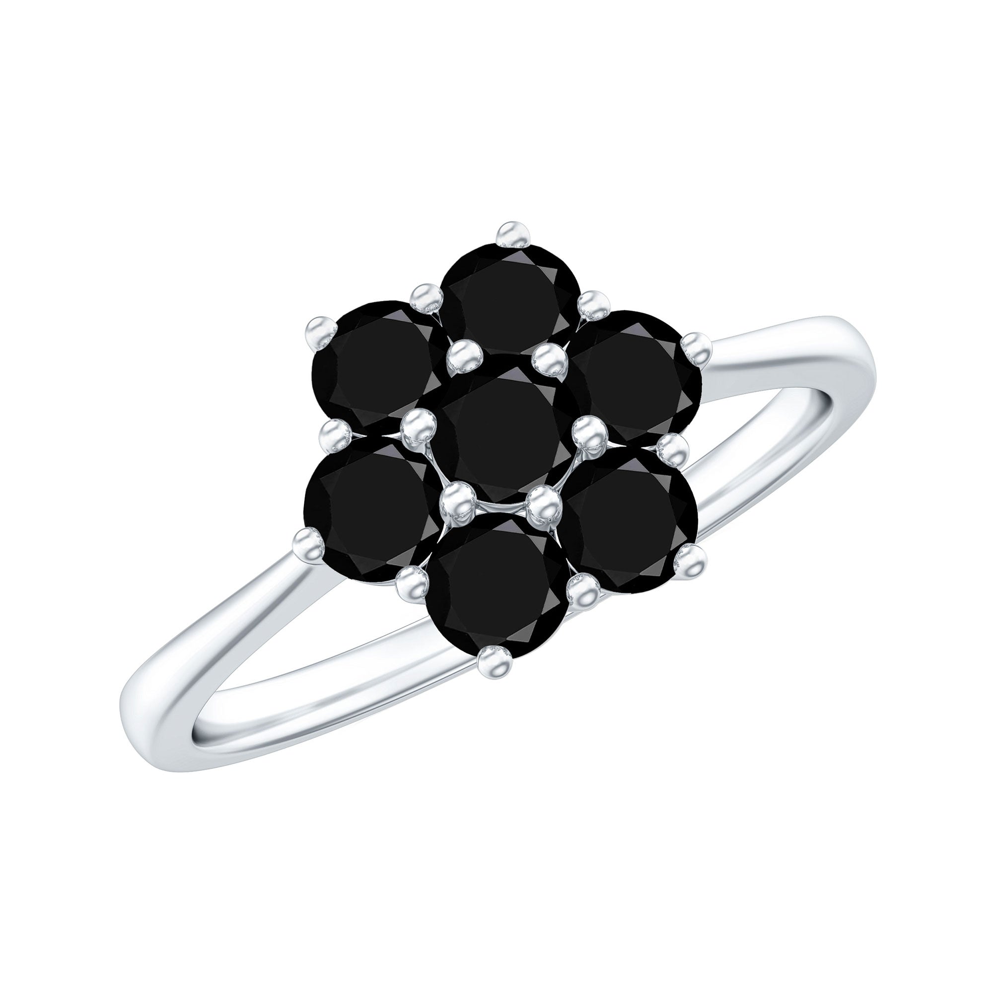 3/4 CT Round Shape Black Spinel Cluster Flower Ring
