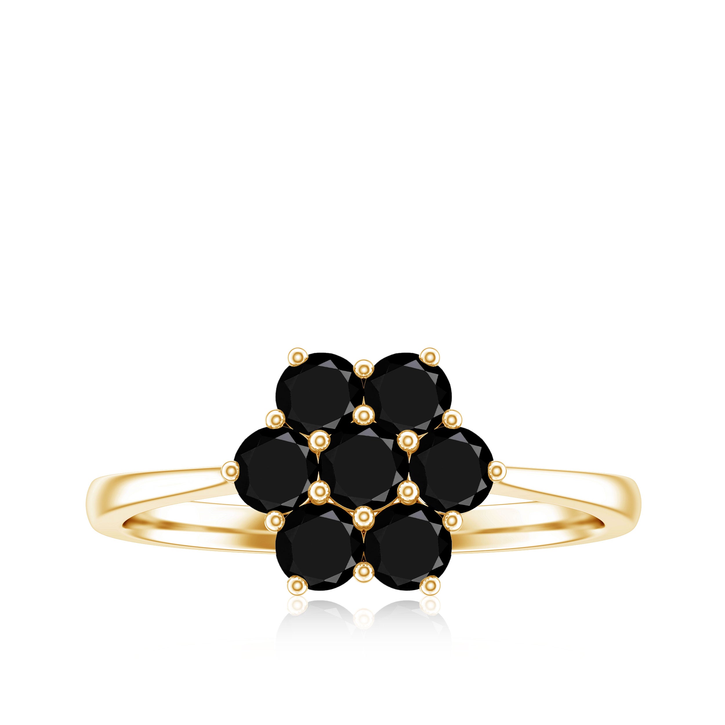 Rosec Jewels-Natural Black Spinel Flower Engagement Ring with Certificate