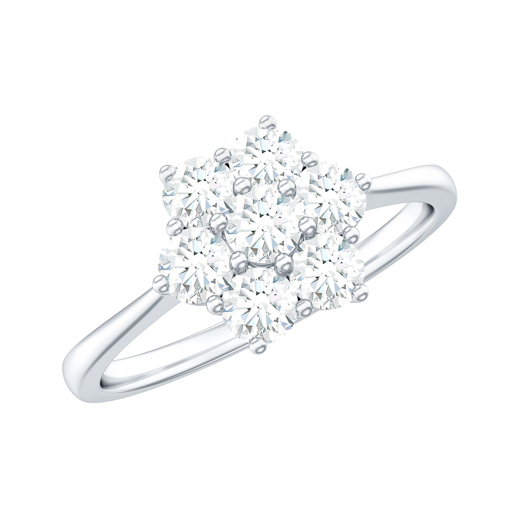 1 CT Round Shape Diamond Cluster Flower Ring